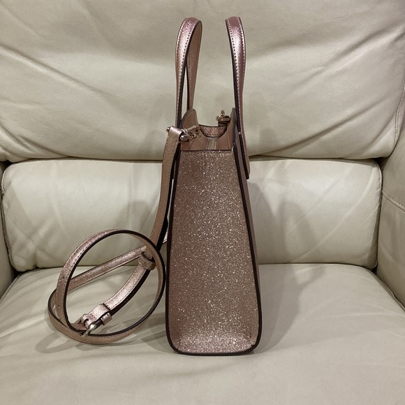 Kate Spade Rose Gold Tinsel Glitter Fabric Sparkle Satchel Purse Bag - Picture 8 of 15